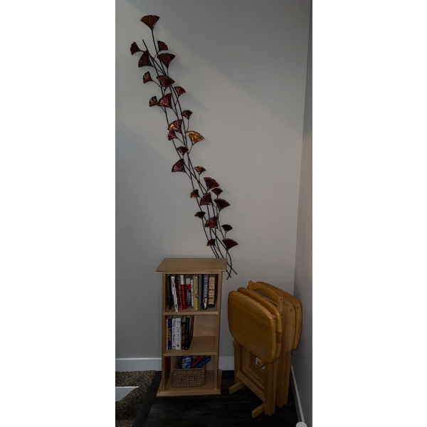 Collection Of Various Home Decor- Wall Art, TV Tables(4), Small Book Shelf ++ Books