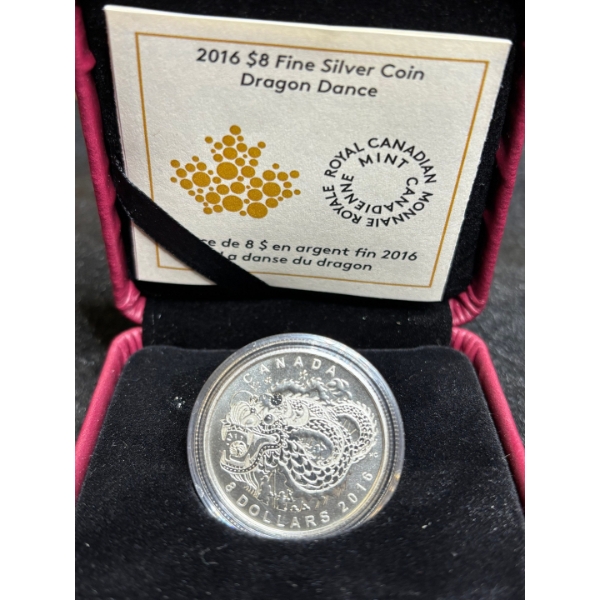 2016 $8 Dragon Dance - Pure Silver Coin 7.96g RCM