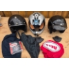 Image 1 : Three Motorcycle Helmets with Accessories