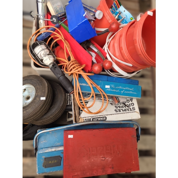 Blue Metal Toolbox 21 W, 8 D, 8 T, Wrenches, Work Light and More!