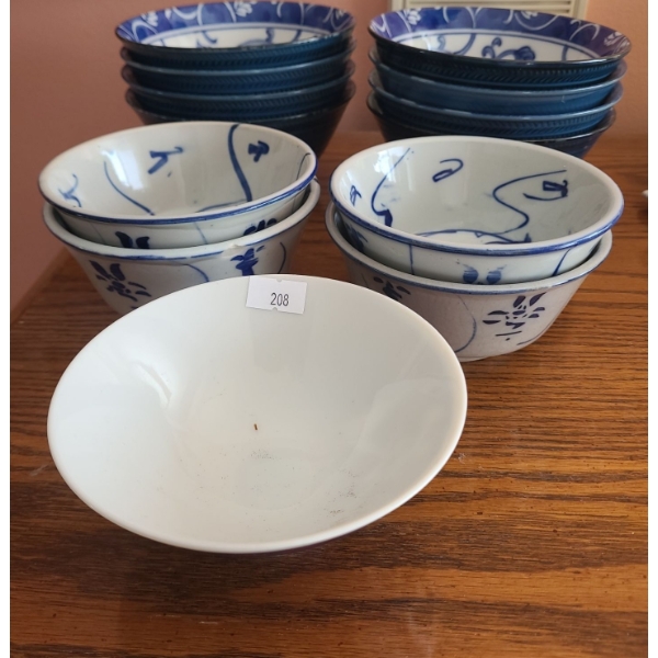 Blue and White Rice Bowls- Larger: 6 W, 3 T and Smaller: 5 W, 2 T 