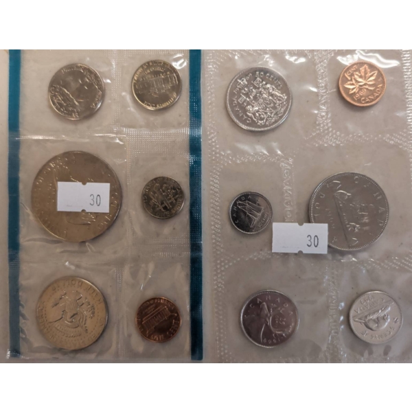 Two Sets of Coins in Protective Sleeves