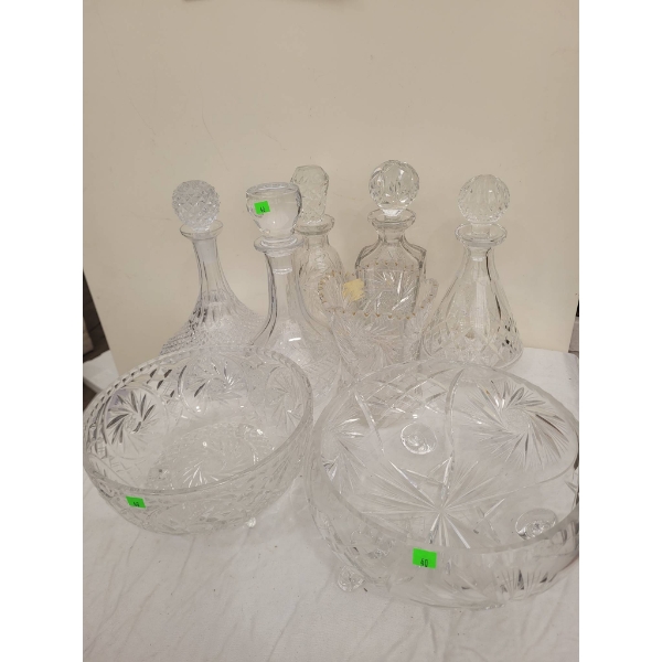 Cut Crystal Decanters, Bowls, and Vase Collection