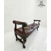 Image 2 : European Solid Wood Bench Tufted Brown Leather 60L x 17T x 18D