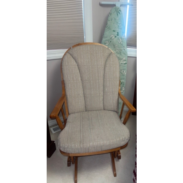 Vintage Upholstered & Wooden Rocking Chair w/Ironing Board  26"x28"x54"tall