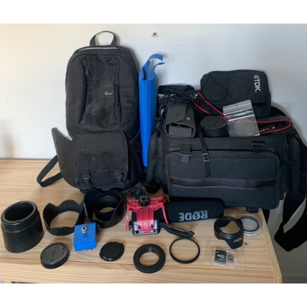 Assorted Camera Accessories w/ Lowepro Travel Totes