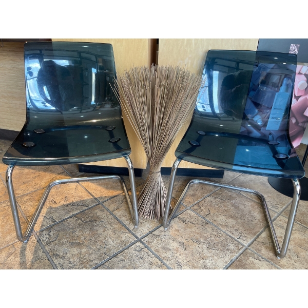 Waiting Room Decor - Chrome Translucent Armless Chairs 30T w/ Decorative Stick Assortment  