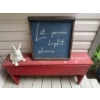 Image 3 : Two Red Wooden Benches with Decorative Sign and Rabbit Figurine