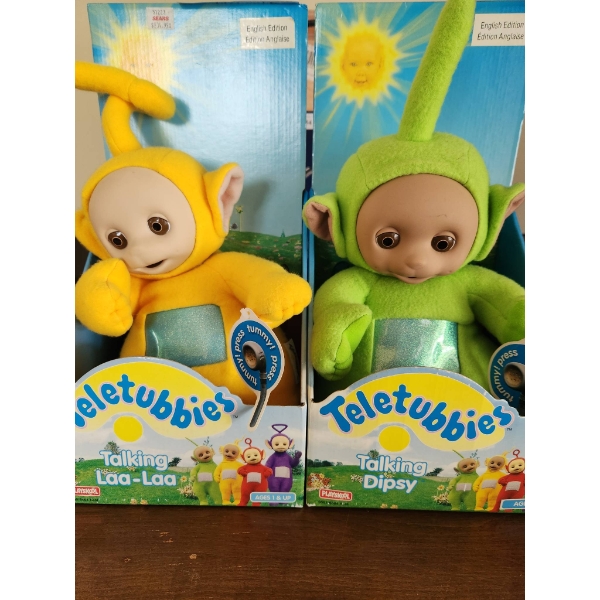 Vintage Teletubbies Talking Laa-Laa and Talking Dipsy, New in Boxes