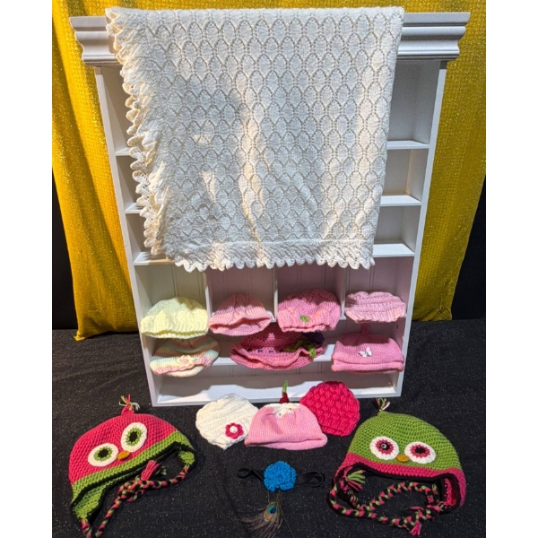 Handmade Crocheted Baby Hats and Blanket Collection