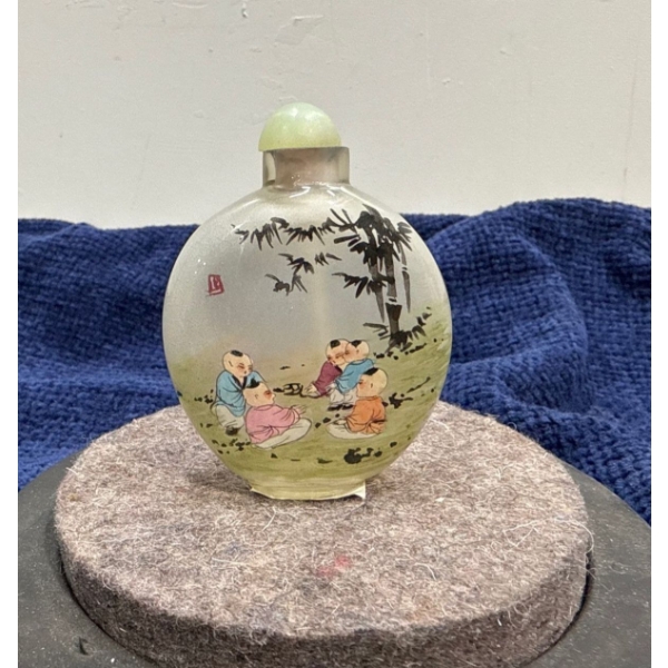 Hand Painted Children Glass Snuff Bottle with Spoon 2.5H