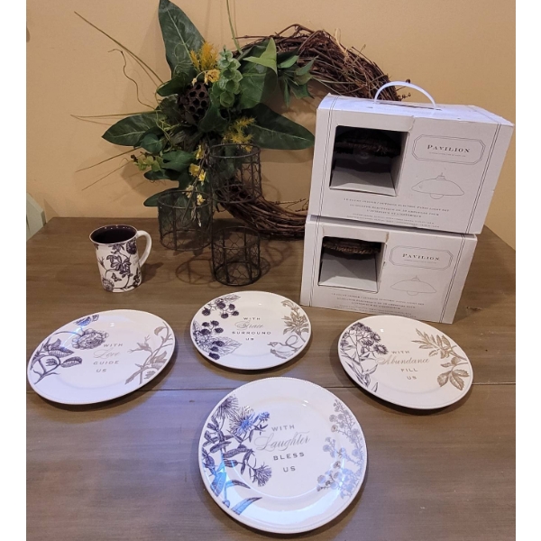 Home Décor Bundle: Pavilion Patio Lights, Garland Road Plates, Wreath