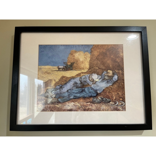  Art card framed “Haystacks” by Vincent Van Gogh    approx 17w x 13.5 l