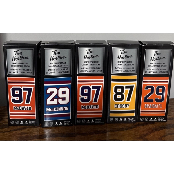 McDavid, MacKinnon< Crosby & Draisaitl NHL Superstar Tim Hortons Collectible Sticks