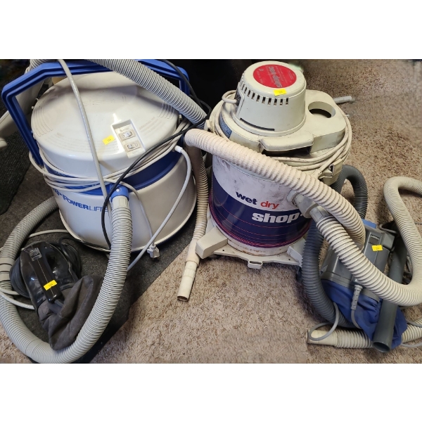 Bissell Powerlife Model 1660 Carpet Cleaner, Wet/ Dry Shop Vac Model 725, Two Mini Vacs