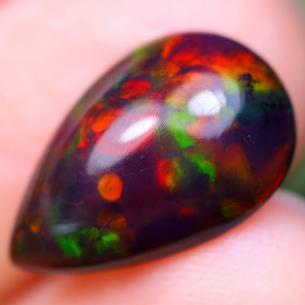 2.61 ct Certified Pear Black Opal Gemstone CAB Cut ($10,570 Appraisal)