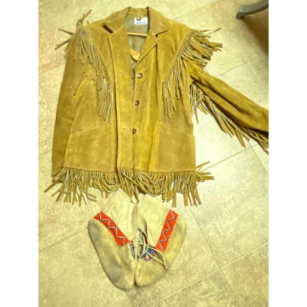 Vintage Cowboy Leather Jacket With Fringe & Leather Indigenous Boots. 