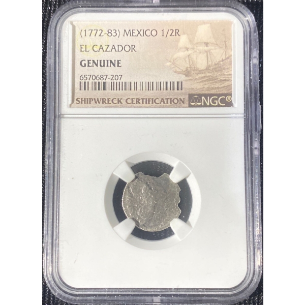 1772-83 Shipwrecked El Cazador Genuine Mexican 1/2 Real Silver Coin 