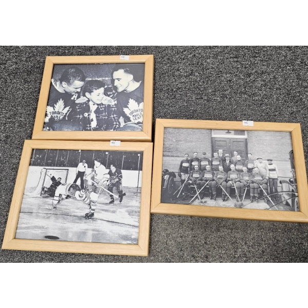 Three Framed Vintage Black-and-White Hockey Photographs