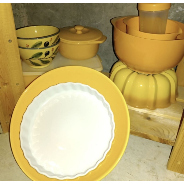 Mustard Color Kitchen Decor & Mixing Bowls, Angel Food Cake Pan, Casserole Dish, Bowls, 