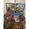 Gold Holiday Tree Candleabra w/ Festive Foliage & Porcelain Santa w/ Sleigh