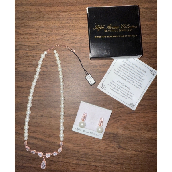 Fifth Avenue Rose Gold & Pearls Necklace & Earrings  Brand New!
