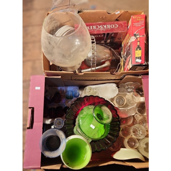 - Assorted Kitchenware, Barware- Brandy Glass: 6" Diameter Top, 12 T, Red Bowl 10" Diameter