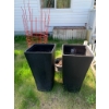 Image 1 : Two Black Tall Plastic Planters with Additional Garden Accessories