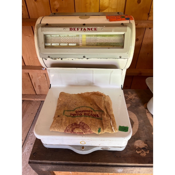 Antique Toledo Defiance Scale W17" H 20" with Vintage Vegetable Bag 
