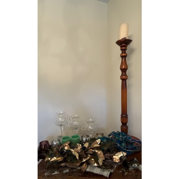 Home Decor Collection Featuring Battery Powered Candles, Wooden Candle Holder (36T), Glass Decor 