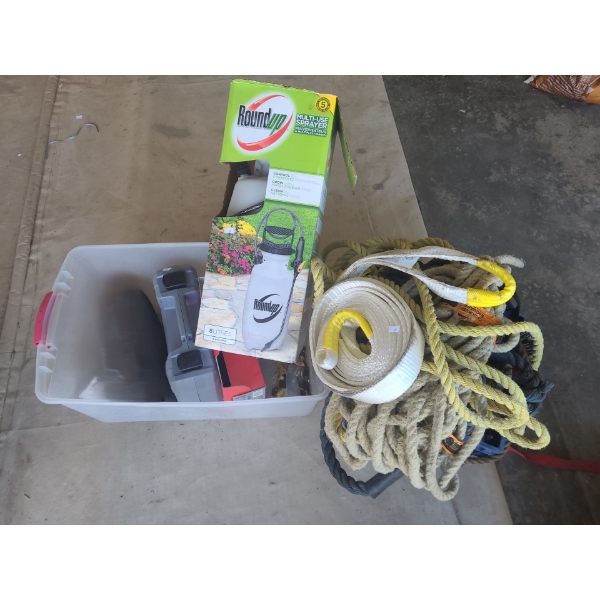 Garage Bin w/ Dremel Tool Model 800, Round Up Sprayer, Rope and More!