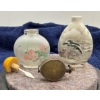 Image 2 : 3 Decorative Snuff Bottles (one with spoon, one missing lid)  tallest 3H