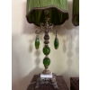 Image 2 : Art Deco Lamp Set With Beautiful Green Shades, Brass & Marble Base. Includes Wicker Stands
