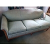 Image 2 : Antique Green Couch with Carved Wooden Details, Includes Blankets and Cushions 76 L, 35 T, 24 W