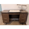 Image 1 : Mid-Century Wooden Desk with 5 Drawers and Desk Lamp