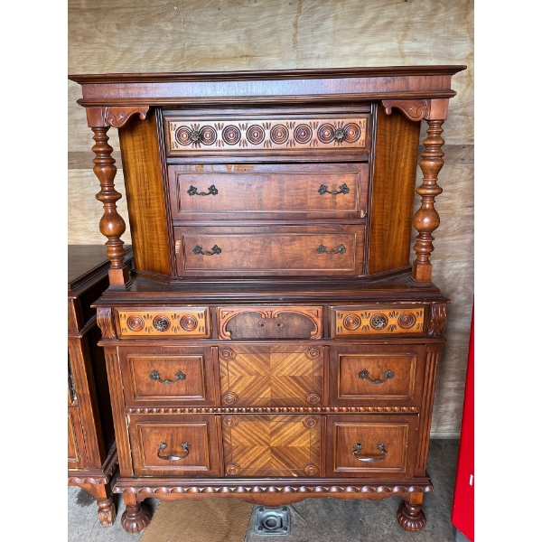Vintage Jacobean Style High Boy Hutch