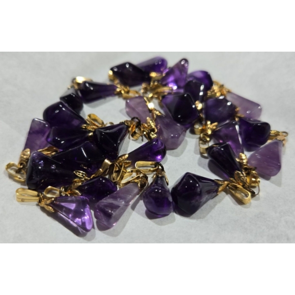 Polished Amethyst Gemstone Pendants With Gold Plated Clasps
