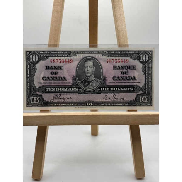 1937 pink $10 bank of Canada note Gordon & Towers  UNC A/T8756449 