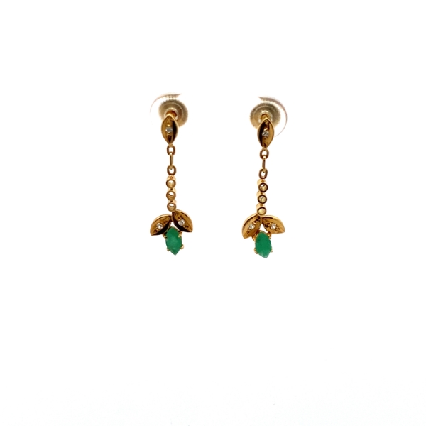 18KY Emerald & Diamond Drop Earrings 0.03CTW GH/I1-3