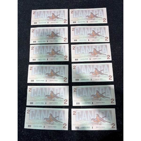 Canadian $2 Bills Consecutive Serial Numbers