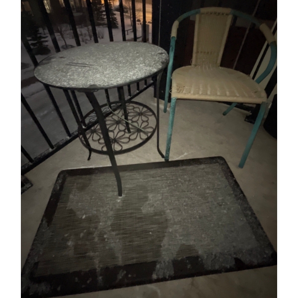 Wicker Chair, Outdoor Small Patio Side Table and Kitchen Butchers Mat