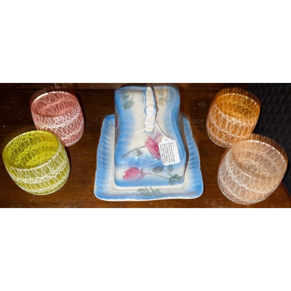 Royal Bonn Cheese Keeper (Small Chip) & Color Craft Spagetti String Roly-Poly Glass