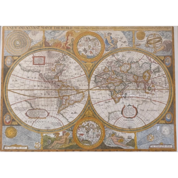 Gold Tone Framed World Map 16x13