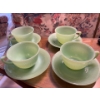 Image 1 :  Fire King mint green tea cup, and saucer, set 4 in total