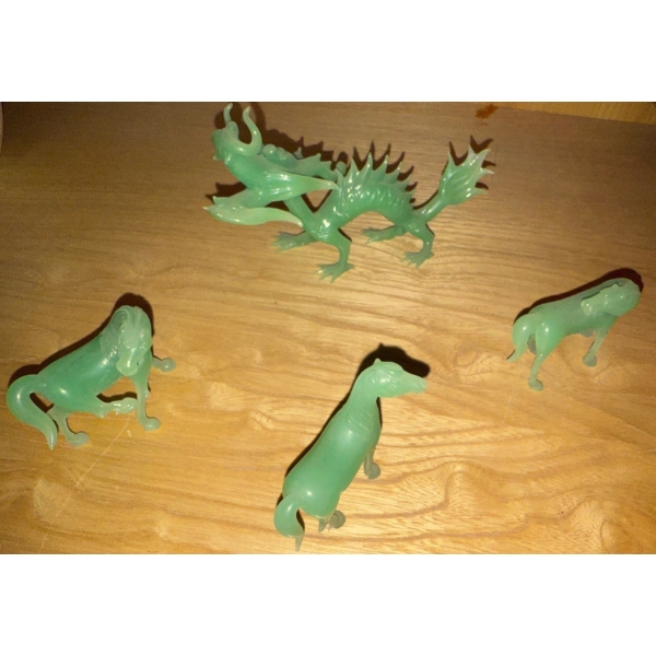 Vintage Green Lucite Faux Jade Miniature Dragon, Horse & More 3"tallest (One has Broken Leg)