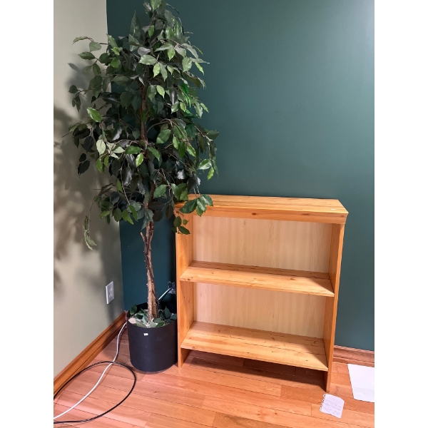 Solid Pine Storage With Artificial Tree 75" Tall Shelf L33" W24" H39"
