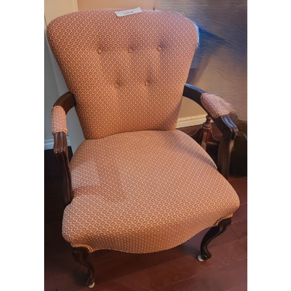 Antique Rose Upholstered Wood Armchair 23 1/2 w 33 h