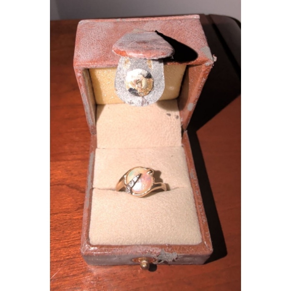 Stamped 10k Gold Ring with Opal and Diamond Inlays