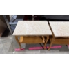 Image 2 : Set of Wood Tables with Marble Tops - 2 Side, Circle, Coffee Table  measured in descriptions