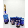 Image 5 : Blue and Gold Glass Decanter Set with 8 Glasses and Etched Serving Tray